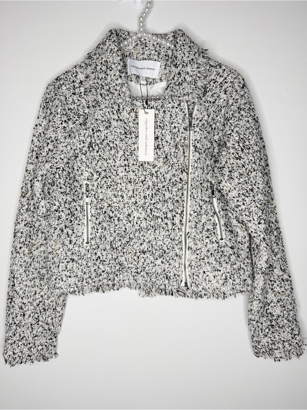 cupcakes & cashmere Black and White Tweed Moto Jacket
